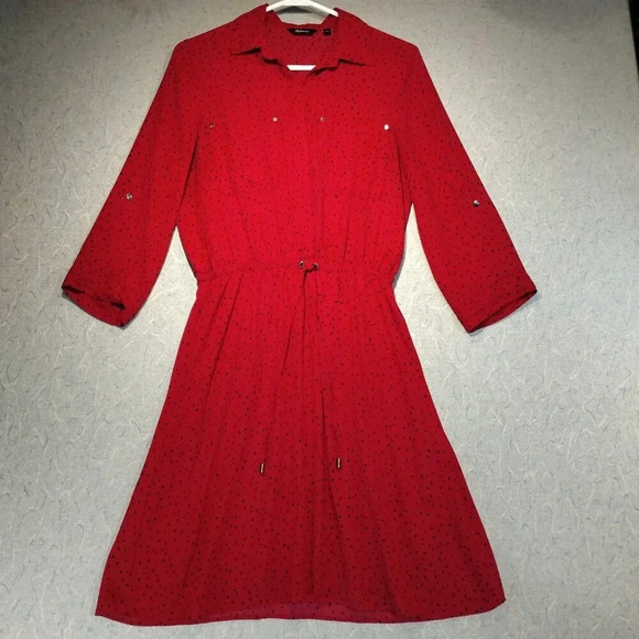 Reitman's Women's Red & Black Polka Dots Long Sleeves  Lined Dress Size Small - Picture 2 of 12